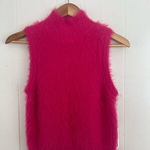 Jessica Simpson Fuzzy Pink Sleeveless Turtleneck Sweater